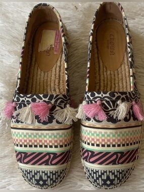 Crown Vintage multi prints canvas tassels casual flat espadrilles shoes